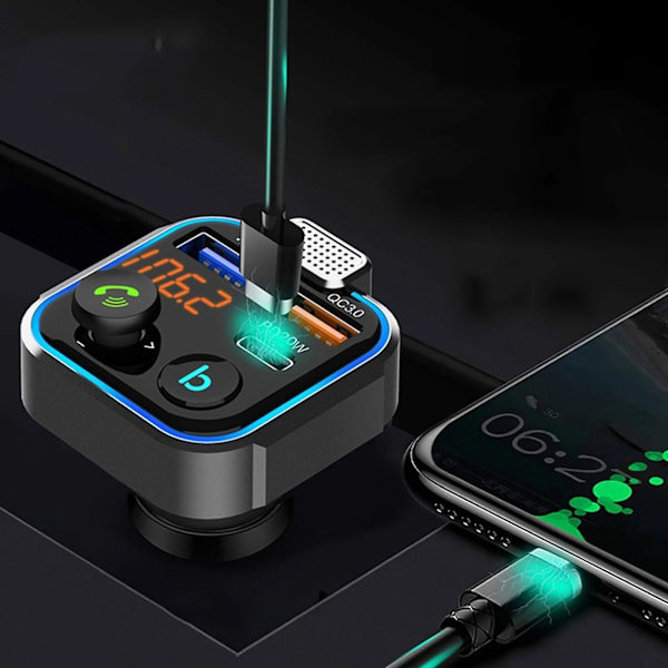 Auton Bluetooth 5.0 FM-lähetin Auton MP3-soitin Suuri mikrofoni Kaksi USB-pikalataus