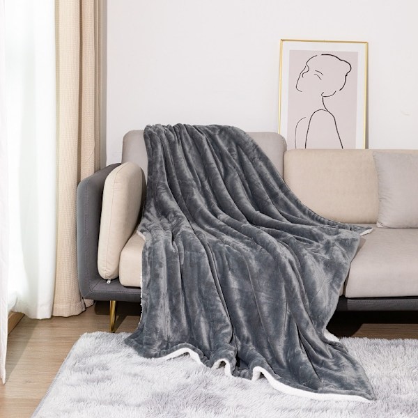 Ullfilt Fluffig enfärgad filt Lämplig för dubbelsäng och soffa Grå 150x200cm