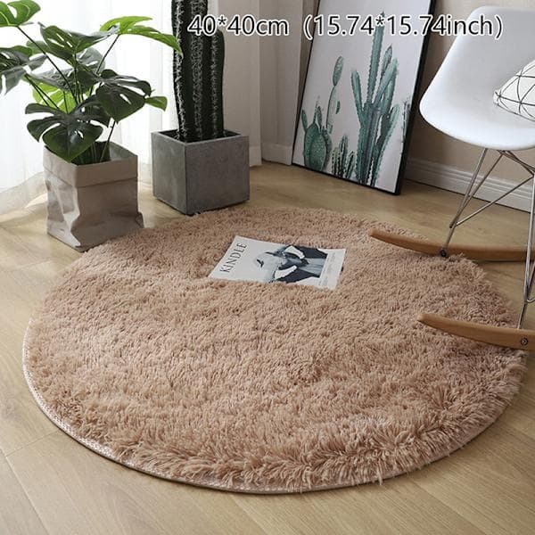 Fluffy uldtæppe stuetæppe imiteret pels rundt tæppe børn lyserød beige 40*40cm beige Beige