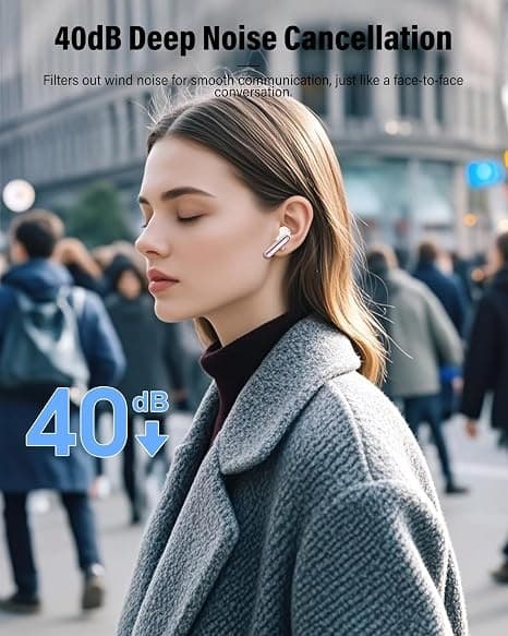 Trådløse hovedtelefoner Bluetooth 5.4 med LED-display, støjreducerende mikrofon, HiFi Stereo In-Ear hovedtelefoner, IP7 vandtæt til iPhone Android Rose gold