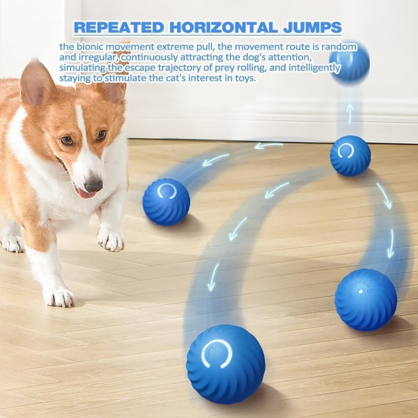 Interaktiv hunde-kattelegetøjsbold, 360-graders selvautomatisk roterende smartbold, spinnende katte-hundeboldlegetøj (blå)