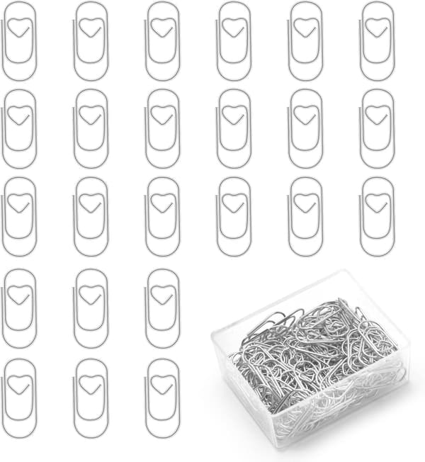 Små binders, 130 stk hjerteformede binders metall binders bokmerke klips lite bokmerke, sølv silver