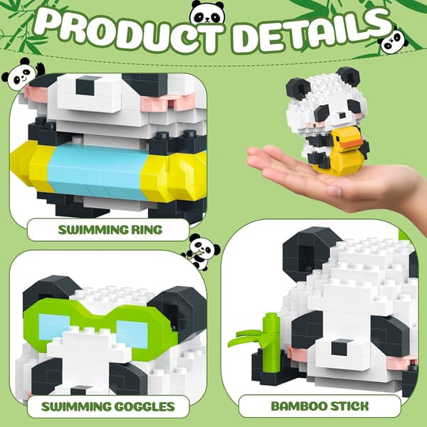 1 st Panda-djur byggklossar, Micro Mini djur-festtillbehör (12-pack) panda