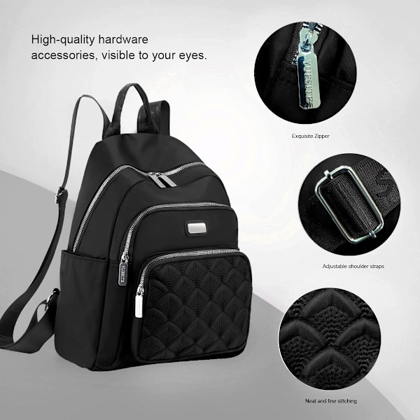 Kvinnors Ryggsäck Nylon Axelväska Små Casual Ryggsäckar för Kvinnor Anti-stöld Multifunktionsskola Dagliga Flickor (Svart) black
