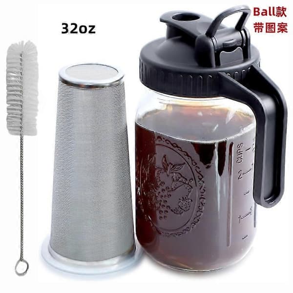 Koldbrygget kaffekande - 946 ml tyk glas alsidig Mason Jar tud med håndtag og rustfrit stålfilter til iskaffe, limonade 3 3