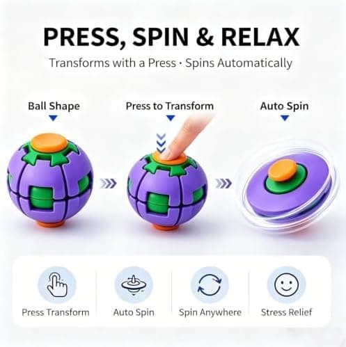 Fidget Spinner Dekompressionsboll, 360° Tryck och Snurra Fidgetboll, 3D-printad Fingerdekompression Roterande Boll Sensorisk Fidget Rolig Leksak (Orange) Orange