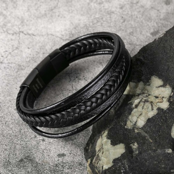 Herrarmband i rostfritt stål äkta läderarmband flätat med lås