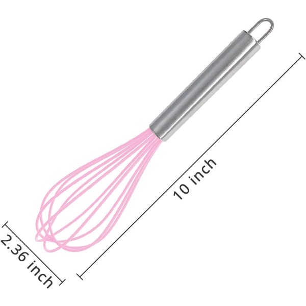 Keittiön silikonivispilä, Balloon Mini Wire vispilä, ruostumaton teräs ja tarttumaton silikonipinnoite munasekoitin (vaaleanpunainen, 10 tuumaa)