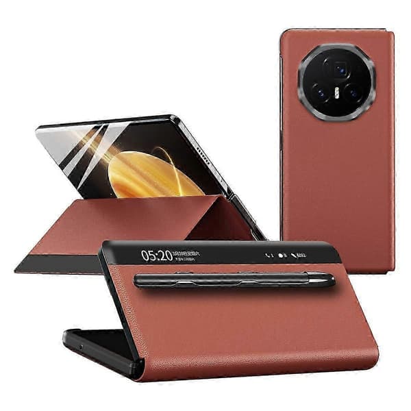 Til Honor Magic V3 5G Etui Displayvindue PU Læder Telefoncover med Stylus Brun Brown