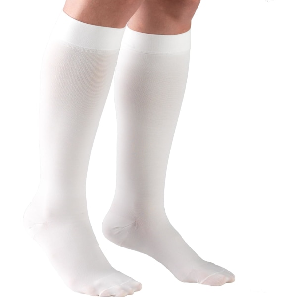 30-40 mmHg kompressionsstrømper til mænd og kvinder, knæhøjde, lukket tå, hvide, store