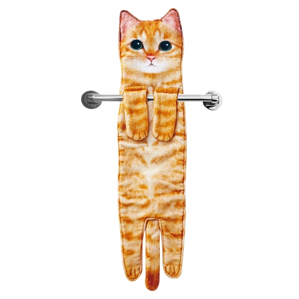 Kissan hauskat käsipyyhkeet kylpyhuonekeittiöön - söpö koristeellinen kissankoristelu Ripustettavat pyyhkeet Kasvopyyhkeet Erittäin imukykyinen Pehmeä - Lämmittävä lahja - Oranssi