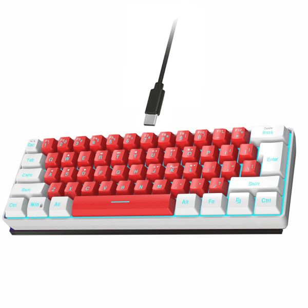 60% kablet spilltastatur, lite RGB-bakgrunnsbelyst membranspilltastatur, ultrakompakt minivanntett tastatur for PC-datamaskinspillere red