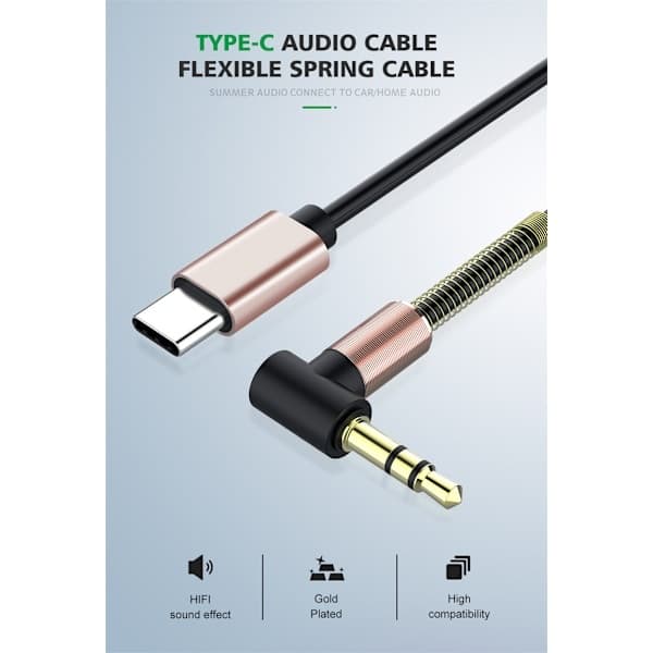 1m venyvä 3,5 mm AUX USB-C-äänikaapeli kuulokekaapeli Type-C musta