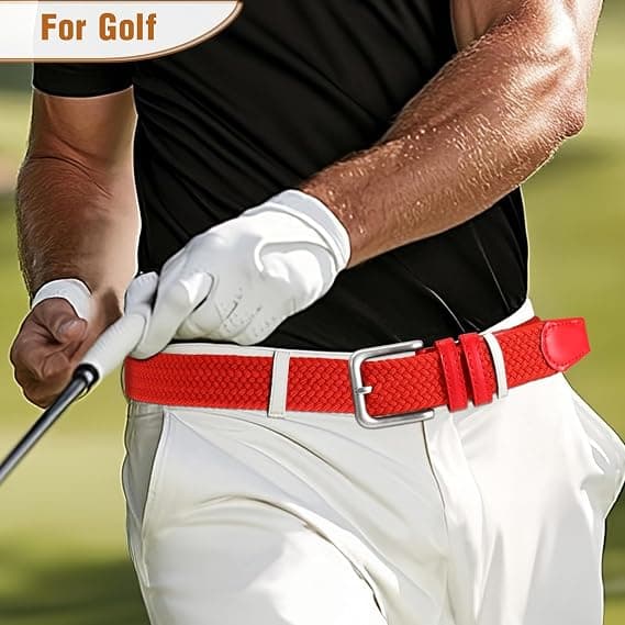 1 st Herr Stretch Vävd Bälte – Casual Vävd Golfbälte, Lämplig för Jeans, röd, 105 cm, Passar Midja 35\"-38\", m m red