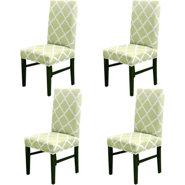 Ruokailutuolin cover set , 4 Stretch Spandex Lyhyen ruokapöydän tuolin cover Irrotettavat tuolinsuojaimet istuinpäälliset (vihreä+valkoinen)