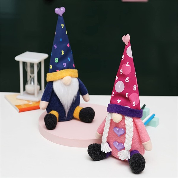 School Gnome Plys, Back-to-School sæsongave, Homecoming Festival dekorationer til hjemmeskole, håndlavet (nummer, blå)