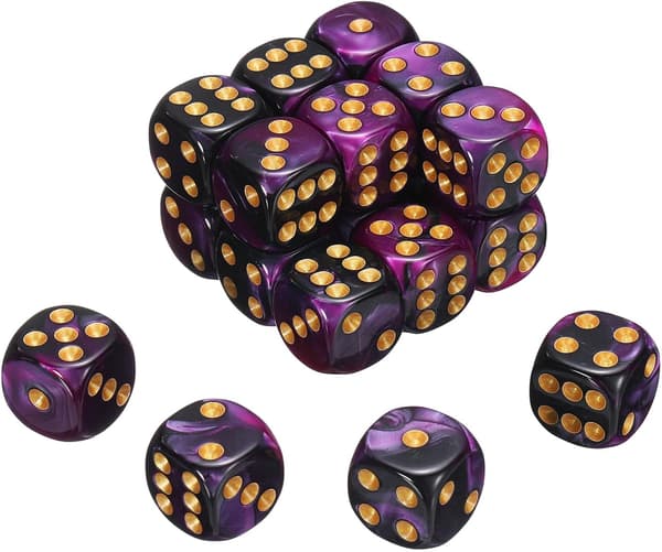 20 stk. 6-sidede standardterninger, 2 farver 16 mm mini polyhedrale perlemønster spilterningssæt til bordspil, lilla og sort/guld prik purple+black