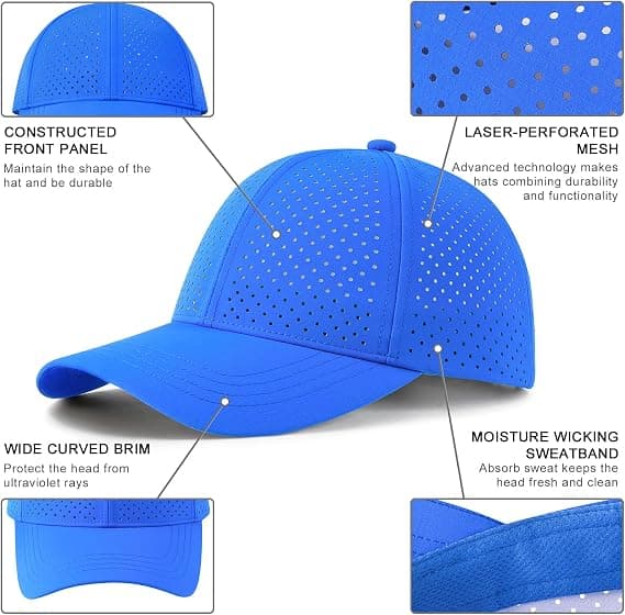 1 stk justerbar solbaseballcaps for menn, pustende snapback laserperforert nettinghatt, blå. blue