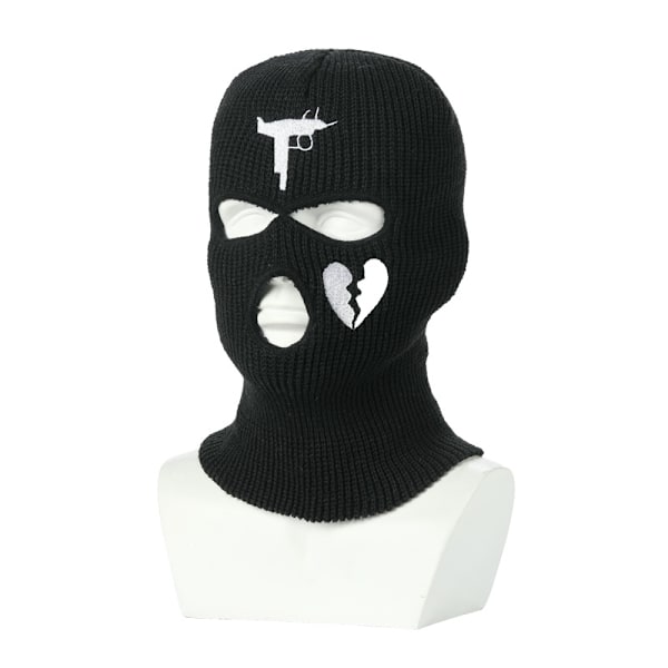 Varme ørevarmere strikket skihue Tre-huls Balaclava Udendørs cykling Hovedbånd Maske (Sort)
