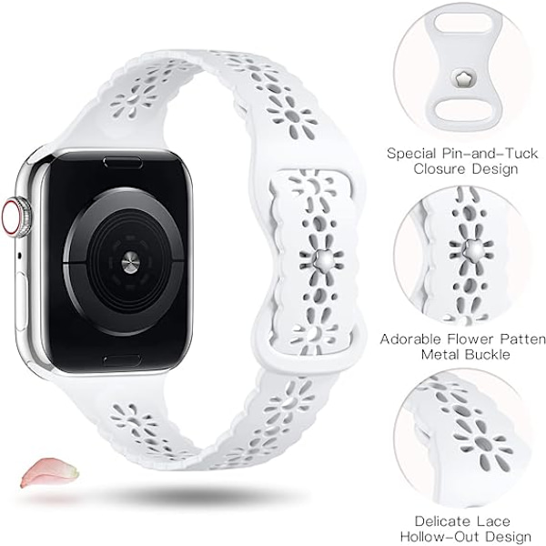 Spetsband kompatibelt med Apple Watch-rem 38mm 40mm 41mm 42mm 44mm 45mm, mjukt silikon ihåligt elegant andningsbart band för iWatch Series SE white 38/40/41MM