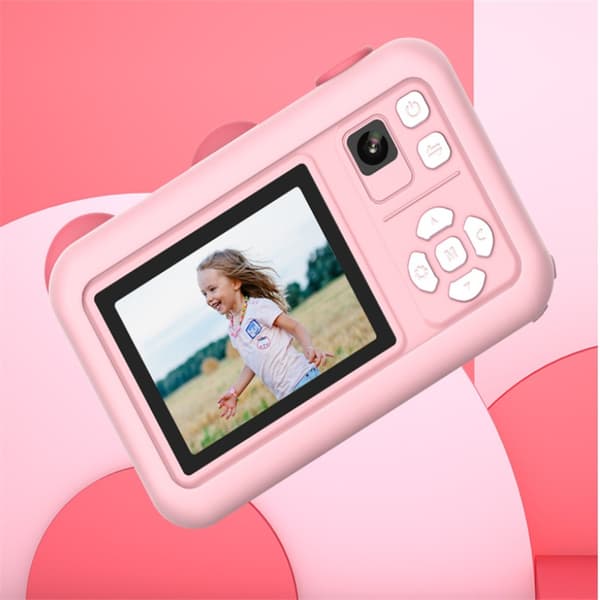 Sødt børnekamera med dobbeltlinse og holder, lyserødt Pink