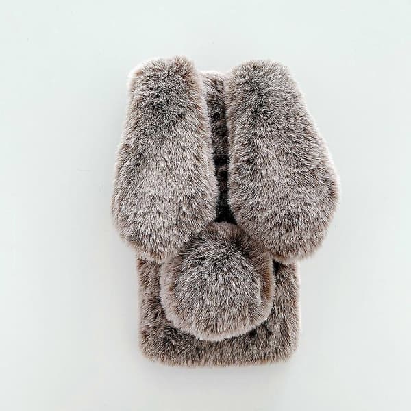 Kaninformet Fluffy Pelsbelagt TPU-telefondeksel til Samsung Galaxy S21 5G/4G Grå Gray