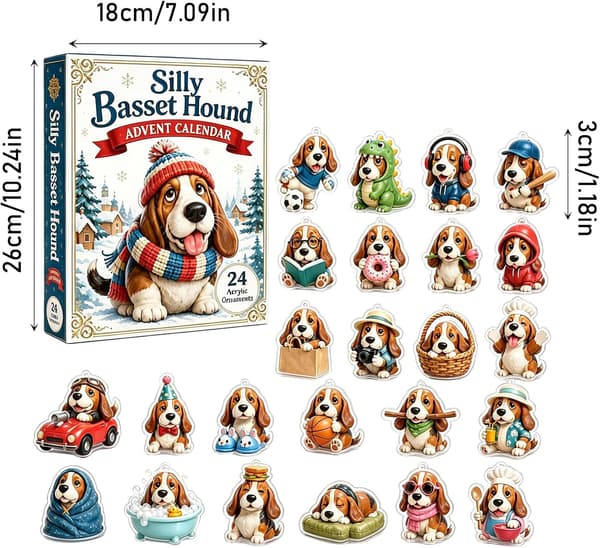 Basset Hound Adventskalender 2026, 24-dagars nedräkning blindlåda