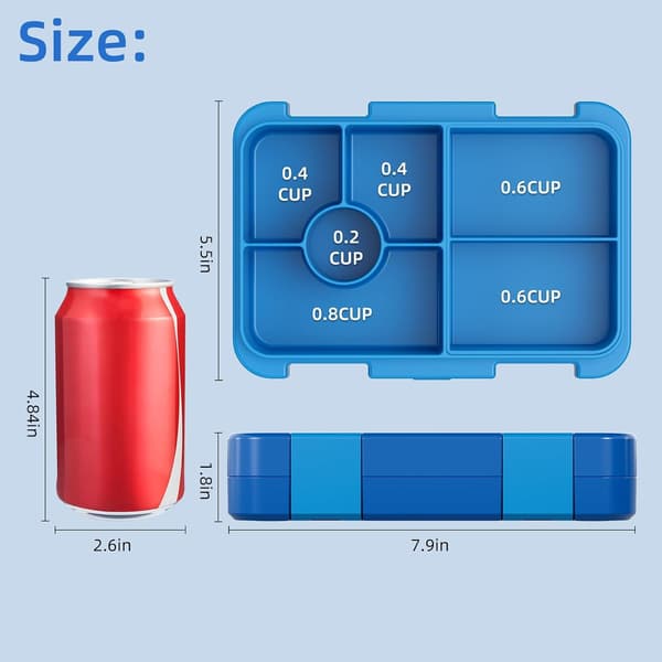 1 stk. Bento matboks for barn, med 6 rom for barn (blå, 5,5*7,9*1,8 tommer) blue