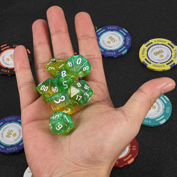 Spilterningssæt, 7 stk. polyhedralsæt til Dungeons and Dragons RPG MTG rollespil bordspil (gul+grøn) yellow+green