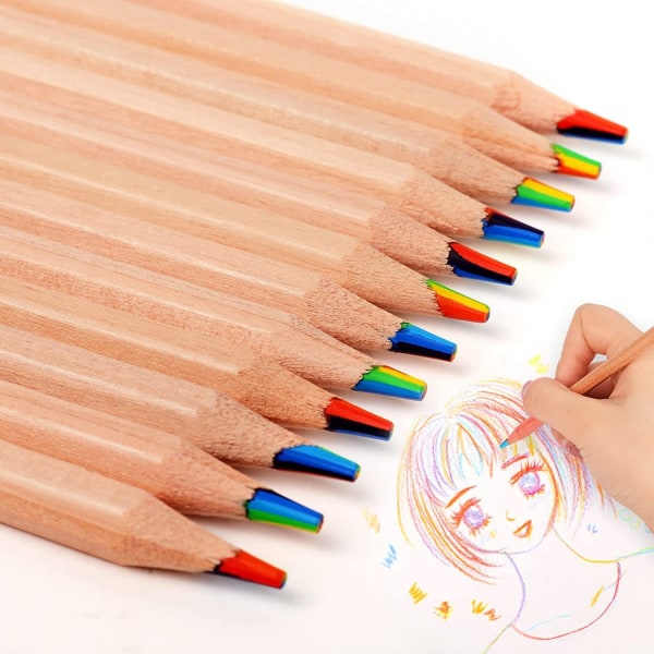 10 stycken regnbågsfärgpennor, 7 färger i 1 pennor för barn, olika färger för ritning Färgläggning Skissande pennor Bulk