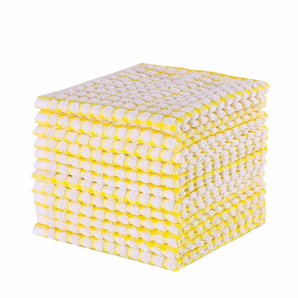 Køkkenvaskeklude 12-pak store karklude Bomuldsvaskeklude, 12x12 tommer, gul