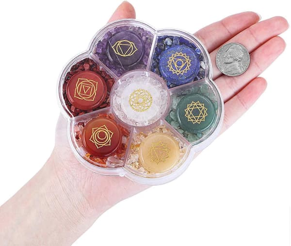 Chakra Reiki helbredende krystaller og sten sæt Chakra symboler polerede håndsten tumblede chips krystaller sæt af 7 til yoga meditationsterapi