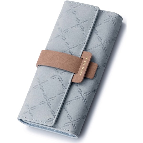 Stor veske for kvinner | Dame lommebok med 9 kortspor og fotovindu Elegant lommebok laget av mykt 100 % vegansk skinn med myntrom, himmelblå