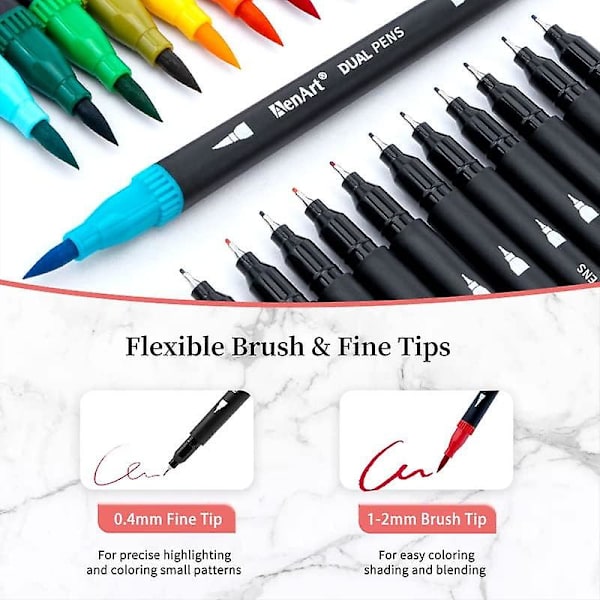 Brush Marker Dual Tip Pen - 36 Färger Konstmarkörer För Barn - Finspetspenna Och Penselpenna Perfekt För Bullet Journal, Färgläggning