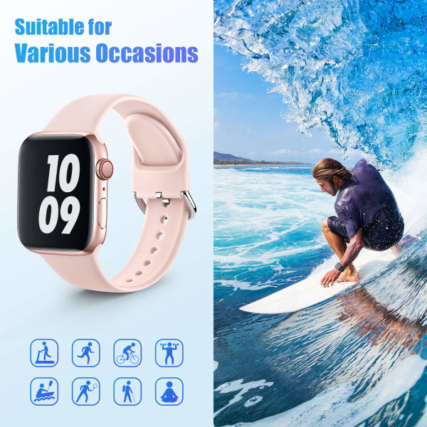 Sportband kompatibelt med Apple Watch iWatch-band 42 mm 44 mmS/M för kvinnor män, armband med mjuk silikonrem, rosa sand