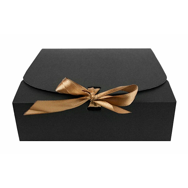 Pakke med 12 firkantede gaveæsker, 16,5 cm x 16,5 cm x 5 cm, nem montering, sort æske med sløjfebånd black