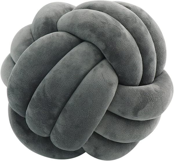 1 stk. knyttet kuglepude, knudepude til sofa - blød dekorativ pude, rund (mørkegrå, 20 cm) Dark Grey