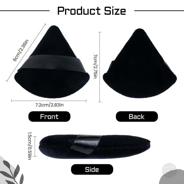 Powder Puffs, 2 stykker Black Triangle Powder Puffs, Myk Makeup Velour Puff for Face Cosmetic Foundation Sponge Mineral Powder Dry Makeup