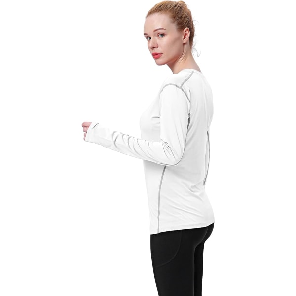 Naisten kompressiopaita Dry Fit pitkähihainen juoksu Athletic T-paita harjoitustopit, keskikokoinen 2 pakkaus valkoinen
