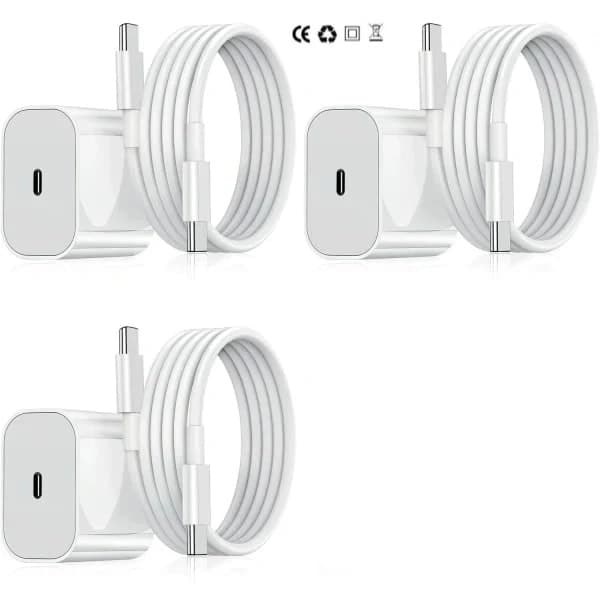 3-pak iPhone-oplader, 20W USB-C-adapter + 2m kabel, hvid 3-pak USB-C 3-Pack