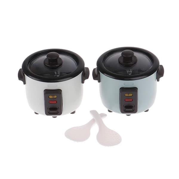 En mini realistisk riskoker kjøkkendekorasjonsmodell, dukkehustilbehør. blå blue
