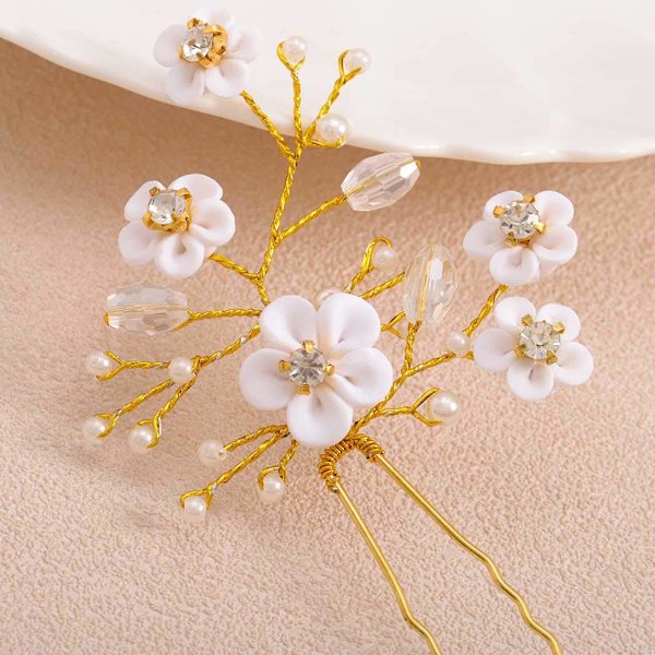 Bröllopshårnålar Silver Sparkly Rhinestones Pärlor Blomhårnål Brudhårprydnader Gorgeous (Guld)