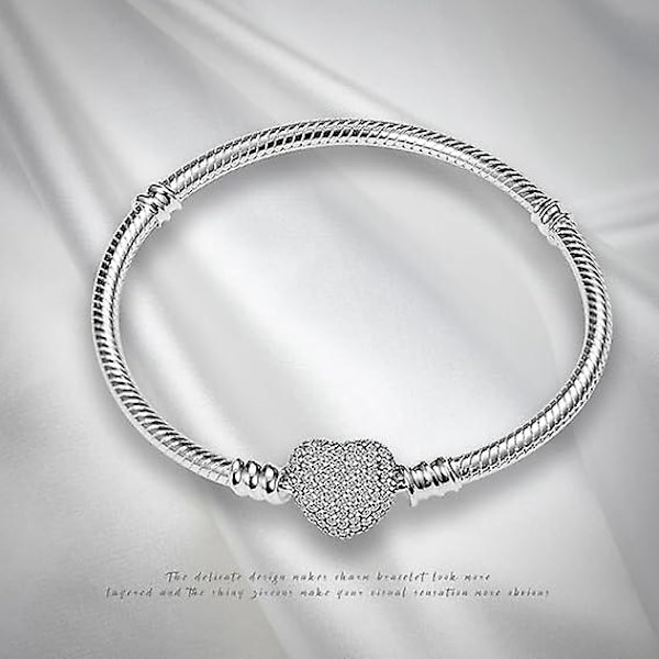 1 Armband för kvinnor Pandora-berlocker med silverhjärta-spänne, Kvinnors smycken julklappar till kvinnor födelsedag