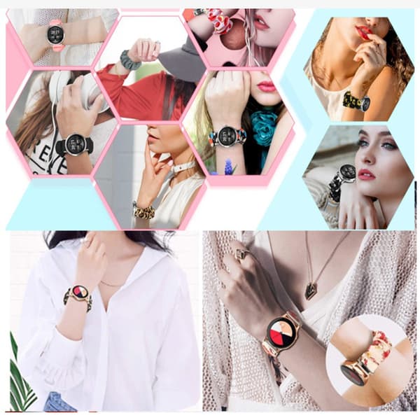 Kompatibel med Samsung/Huawei Smartwatch Band Universal Flad Mode Print Scrunchie Urrem - Sort 20 mm 15