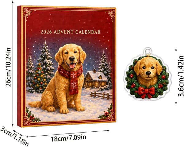 Golden Retriever Julekalender Jul 2026, Akrylpynt 24 stk. A
