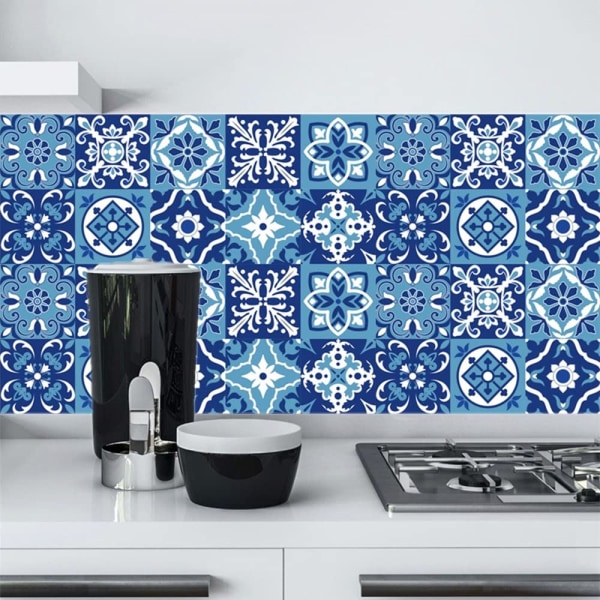 20 st blå och vita marockanska kakelklistermärken, väggkakelklistermärken för kök badrum, skala och fästa på kakelöverföringar täcker dekaler (15cm x 15cm)