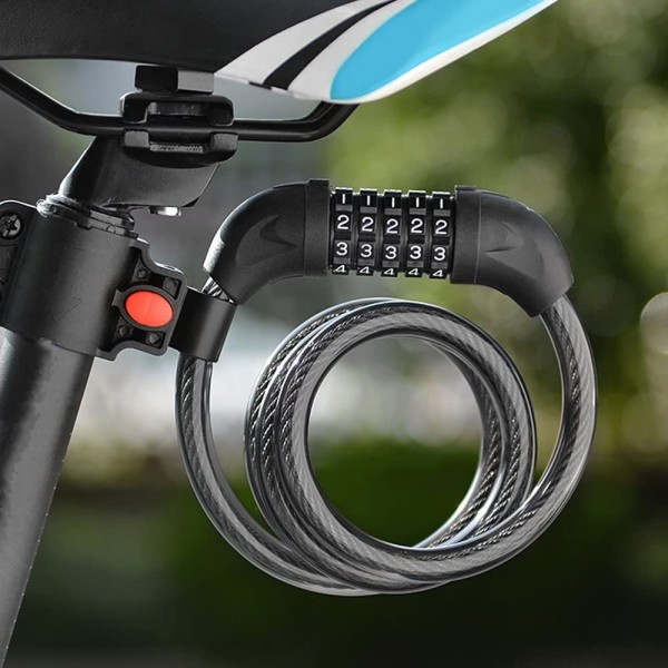 Cykellås Høj sikkerhed 5-cifret nulstillelig kombinationsspolekabellås Bedst til cykel udendørs, 1,2mx12mm