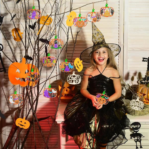 36-dele Børns Halloween Græskar Håndværkssæt – DIY Trægræskarpynt til Klasseværelsesaktiviteter og Kunstprojekter