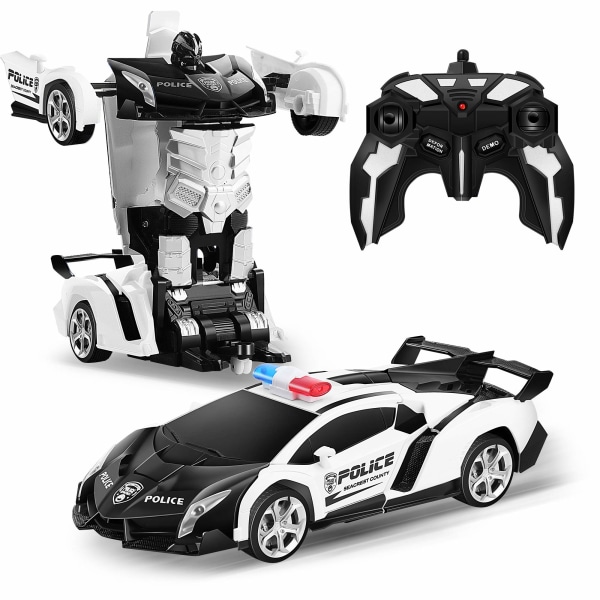 Transform RC bilrobot, fjernbetjent biluafhængig 2,4G robotdeformationsbillegetøj med transformation med én knap og 360 rotation 1:18 skala