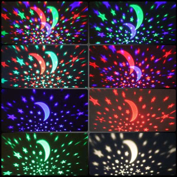 Nattlys Månestjerneprojektor 360 graders rotasjon - 4 LED-pærer 9 lysfargeskifte med USB-kabel, unike gaver